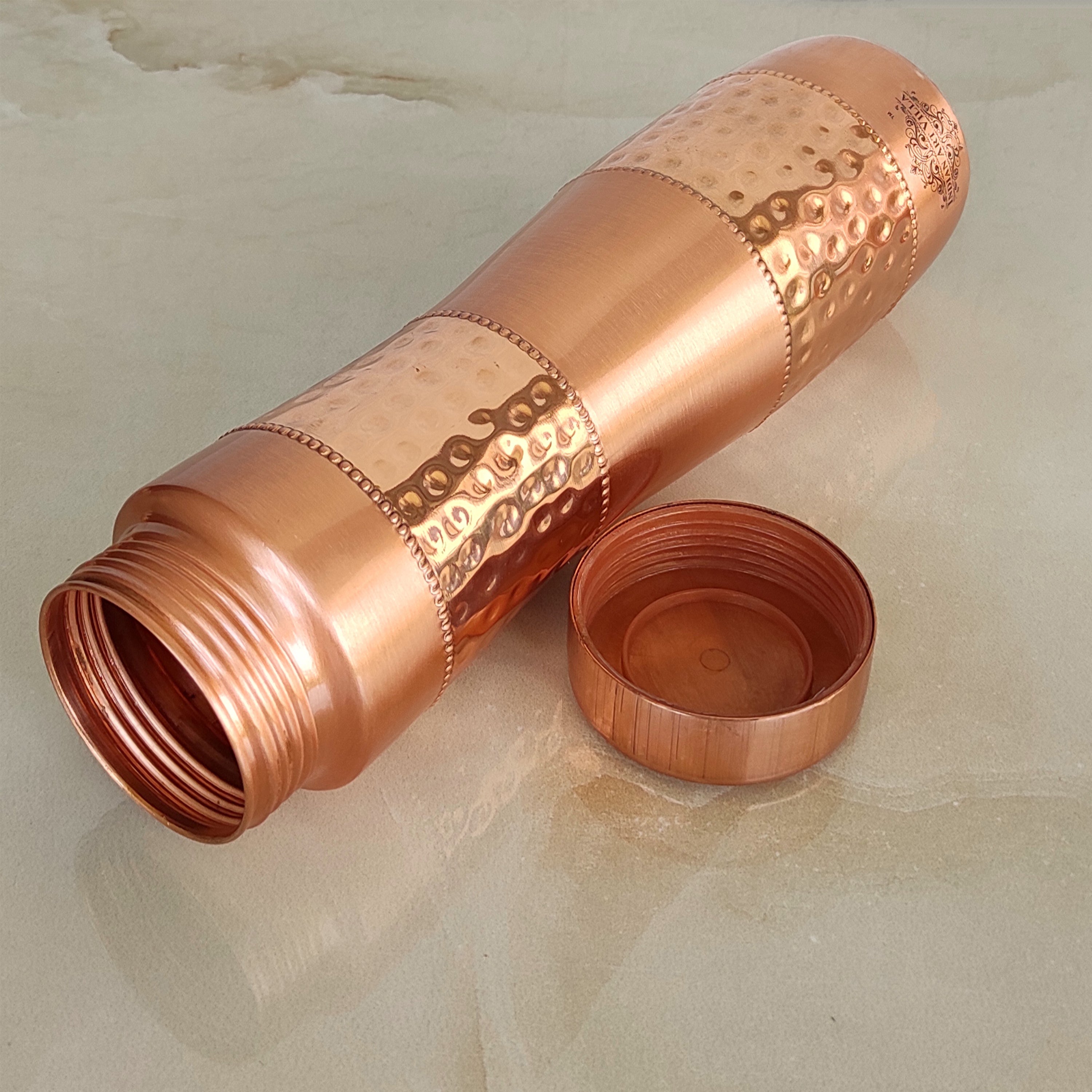 Copper Water Bottle with Half Hammered And Half Lacquer Coating