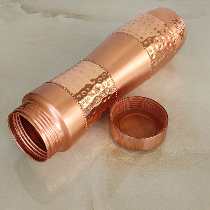 Copper Water Bottle with Half Hammered And Half Lacquer Coating