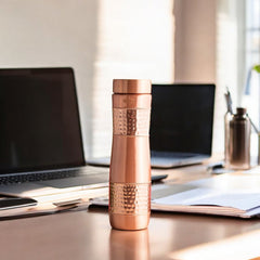 Copper Water Bottle with Half Hammered And Half Lacquer Coating