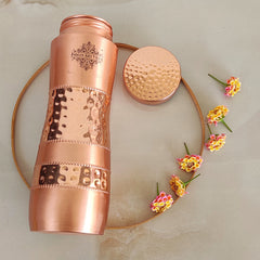 Copper Water Bottle with Half Hammered And Half Lacquer Coating