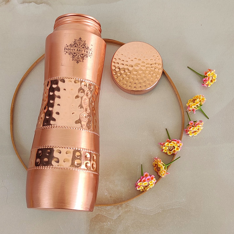 Copper Water Bottle with Half Hammered And Half Lacquer Coating