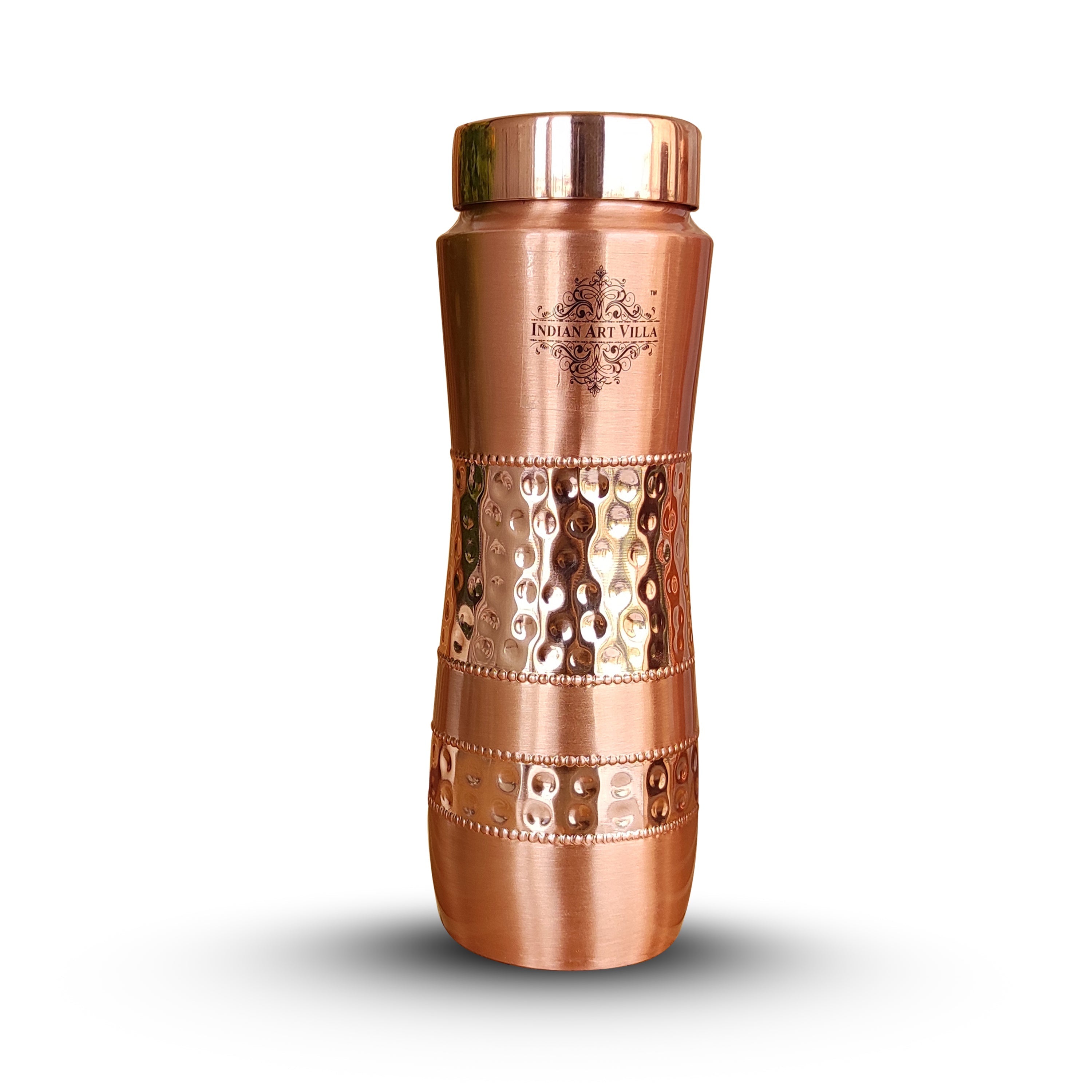 Copper Water Bottle with Half Hammered And Half Lacquer Coating
