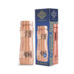 Copper Water Bottle with Half Hammered And Half Lacquer Coating
