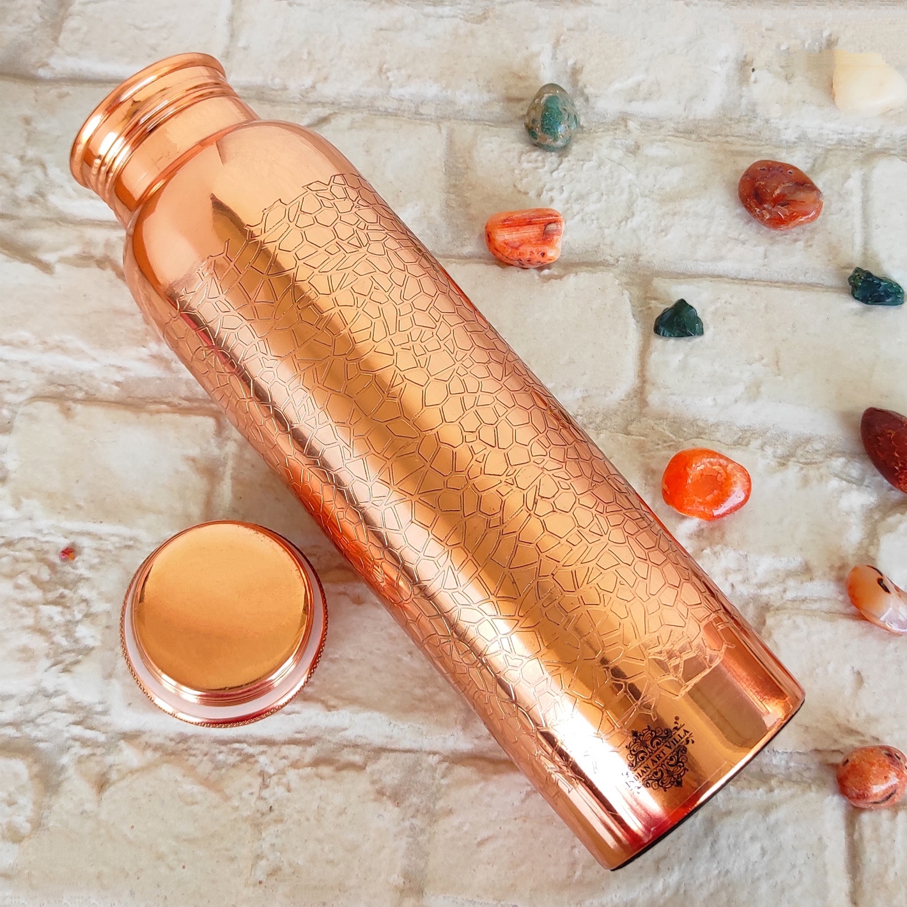 Pure Copper Water Bottle with Embossed Design