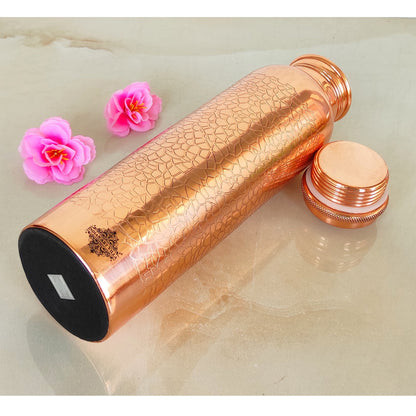 Pure Copper Water Bottle with Embossed Design