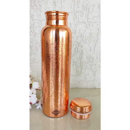 Pure Copper Water Bottle with Embossed Design