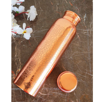 Pure Copper Water Bottle with Embossed Design