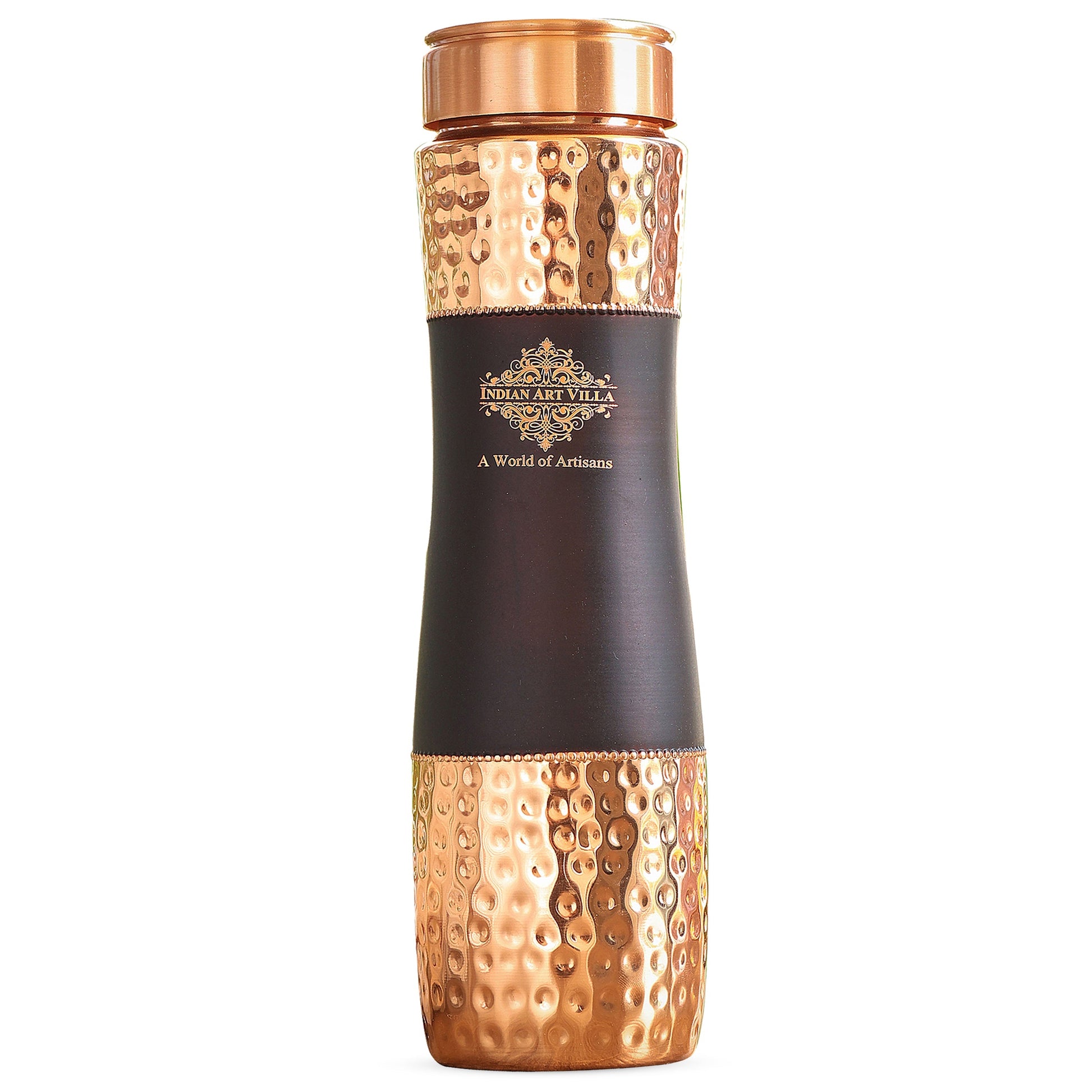 Pure Copper Bottle with Half Hammered and Half Silk Finish Color Design