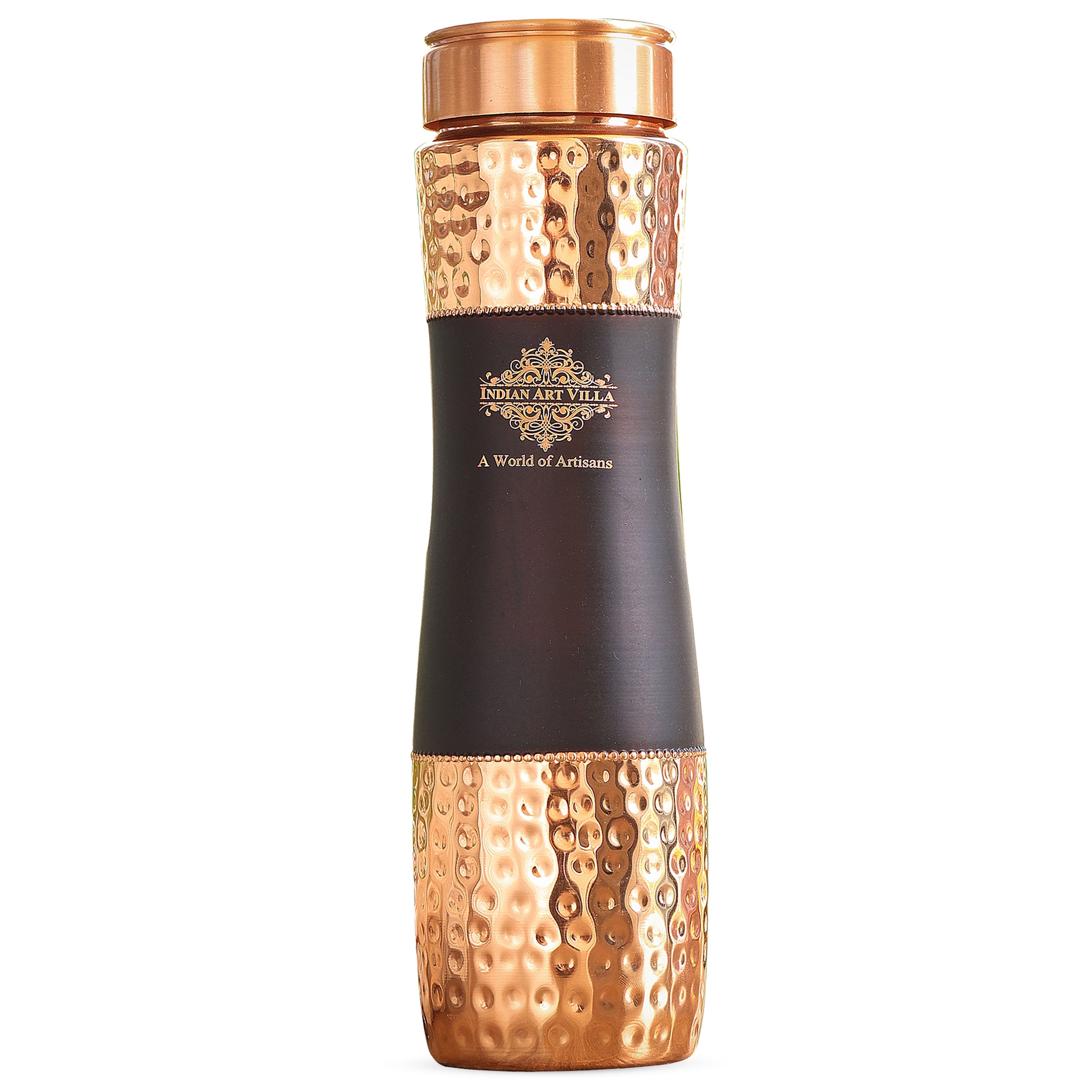 Pure Copper Bottle with Half Hammered and Half Silk Finish Color Design
