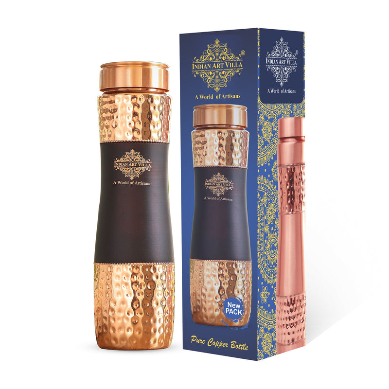Pure Copper Bottle with Half Hammered and Half Silk Finish Color Design