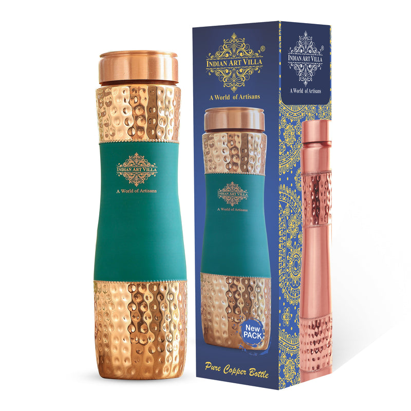 Pure Copper Bottle with Half Hammered and Half Silk Finish Color Design