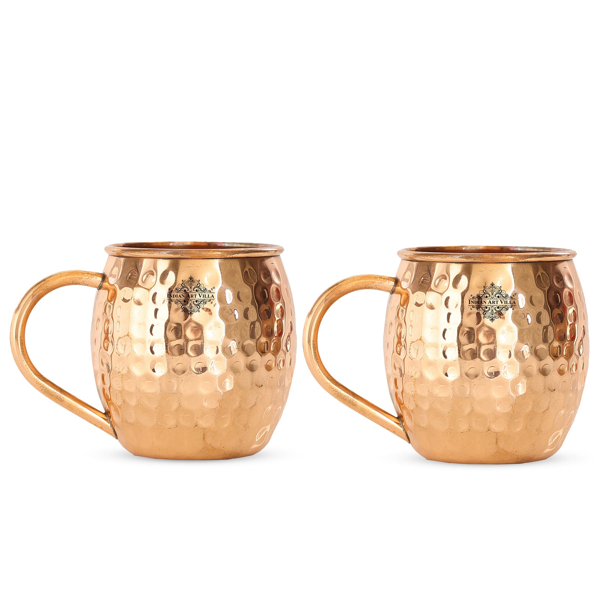 Pure Copper Hammered Round Shaped Moscow Mule, Beer Mug with Copper Handle, Drinkware, Barware, 530 ML