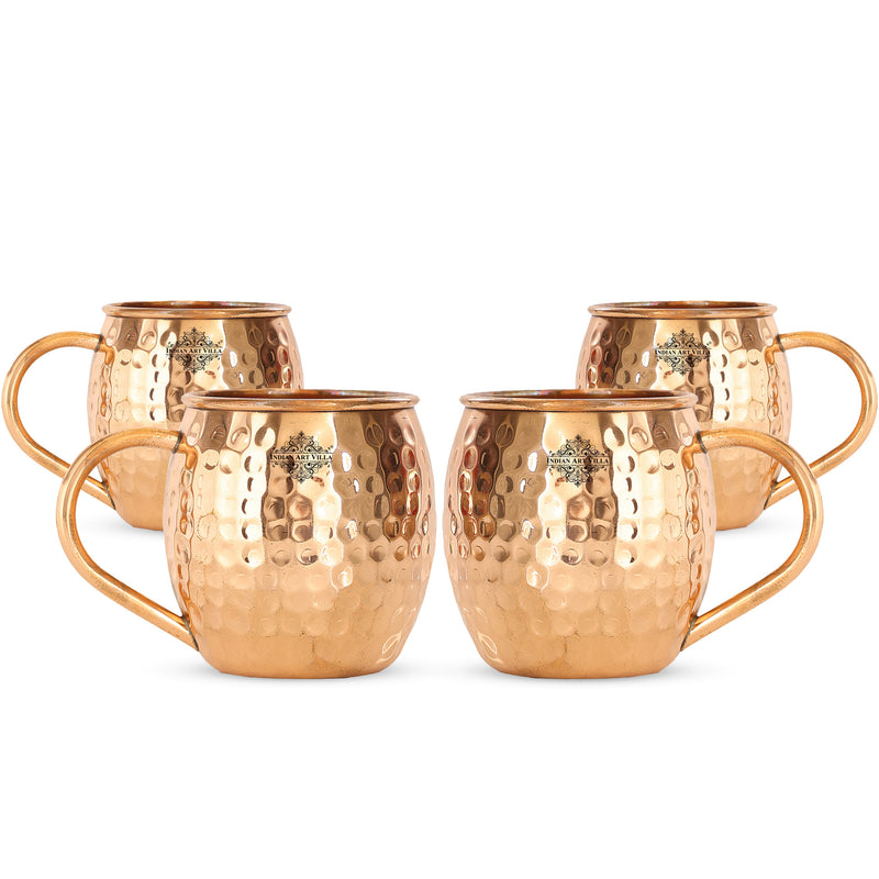 Pure Copper Hammered Round Shaped Moscow Mule, Beer Mug with Copper Handle, Drinkware, Barware, 530 ML