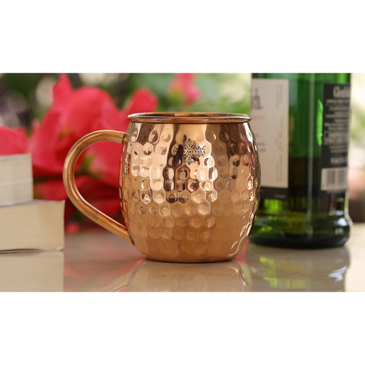 Pure Copper Hammered Round Shaped Moscow Mule, Beer Mug with Copper Handle, Drinkware, Barware, 530 ML