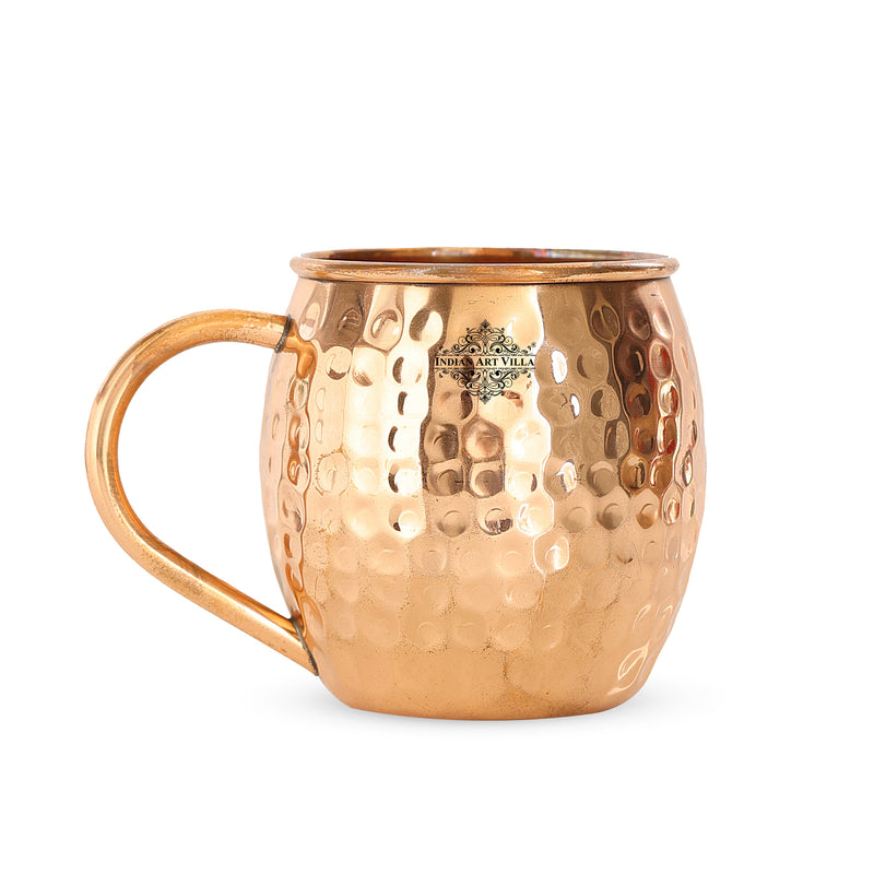 Pure Copper Hammered Round Shaped Moscow Mule, Beer Mug with Copper Handle, Drinkware, Barware, 530 ML