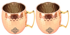 Pure Copper Hammered Round Shaped Moscow Mule, Beer Mug with Designer Brass Handle & Tin Lining, Barware, 530 ML