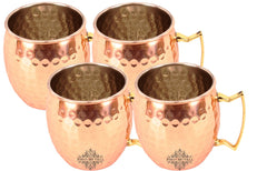 Pure Copper Hammered Round Shaped Moscow Mule, Beer Mug with Designer Brass Handle & Tin Lining, Barware, 530 ML