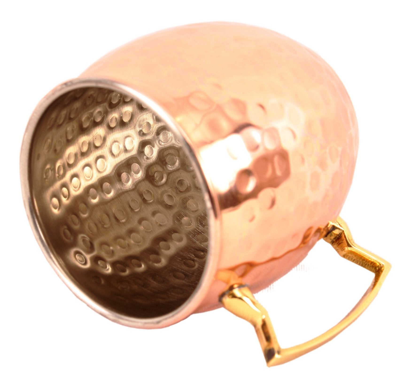 Pure Copper Hammered Round Shaped Moscow Mule, Beer Mug with Designer Brass Handle & Tin Lining, Barware, 530 ML
