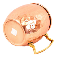 Pure Copper Hammered Round Shaped Moscow Mule, Beer Mug with Designer Brass Handle & Tin Lining, Barware, 530 ML