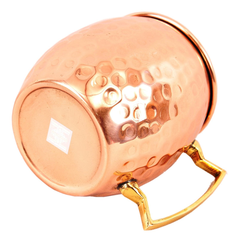 Pure Copper Hammered Round Shaped Moscow Mule, Beer Mug with Designer Brass Handle & Tin Lining, Barware, 530 ML