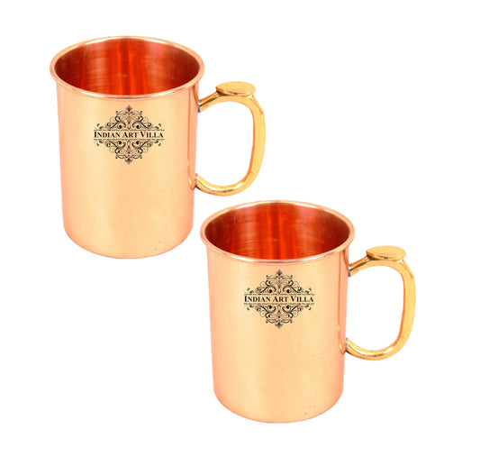 Pure Copper Plain Design Mug With Brass Thumb Design Handle 530 ML