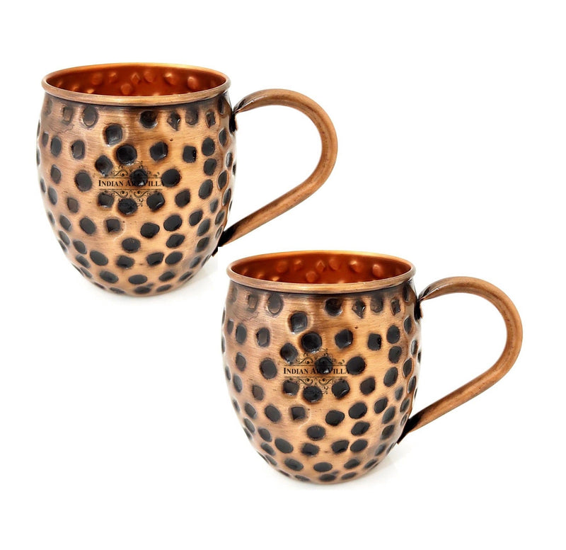 Pure Copper Round Shaped Black Hammered Design Moscow Mule Beer Mug Cup , Best for Beer Cocktail Parties, Barware, Volume-500ML