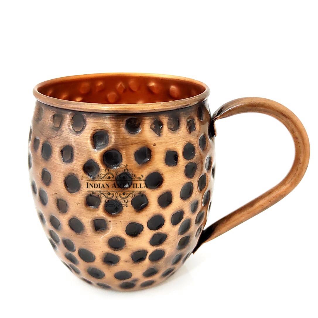 Pure Copper Round Shaped Black Hammered Design Moscow Mule Beer Mug Cup , Best for Beer Cocktail Parties, Barware, Volume-500ML