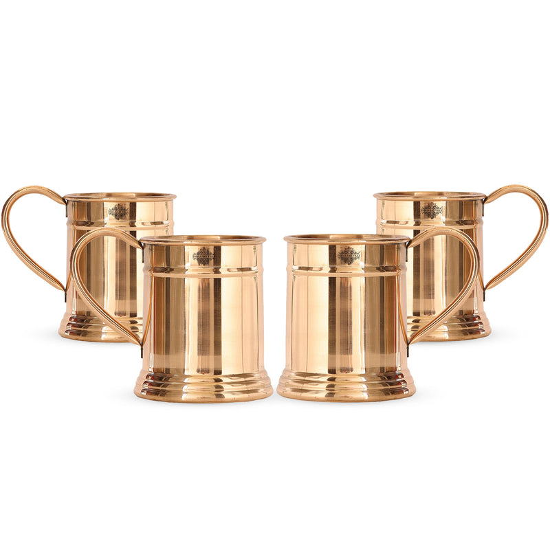 Pure Copper Handmade Mirror Line Design Moscow Mule Beer Mug with Copper Handle, Drinkware, Barware, 600ml