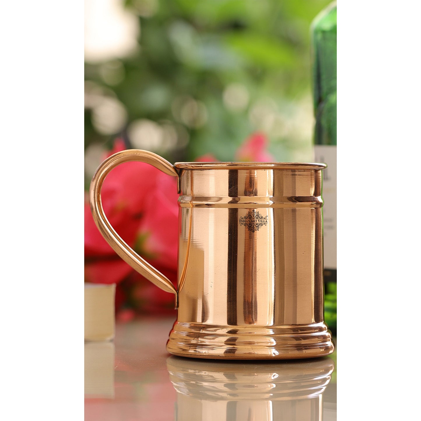Pure Copper Handmade Mirror Line Design Moscow Mule Beer Mug with Copper Handle, Drinkware, Barware, 600ml