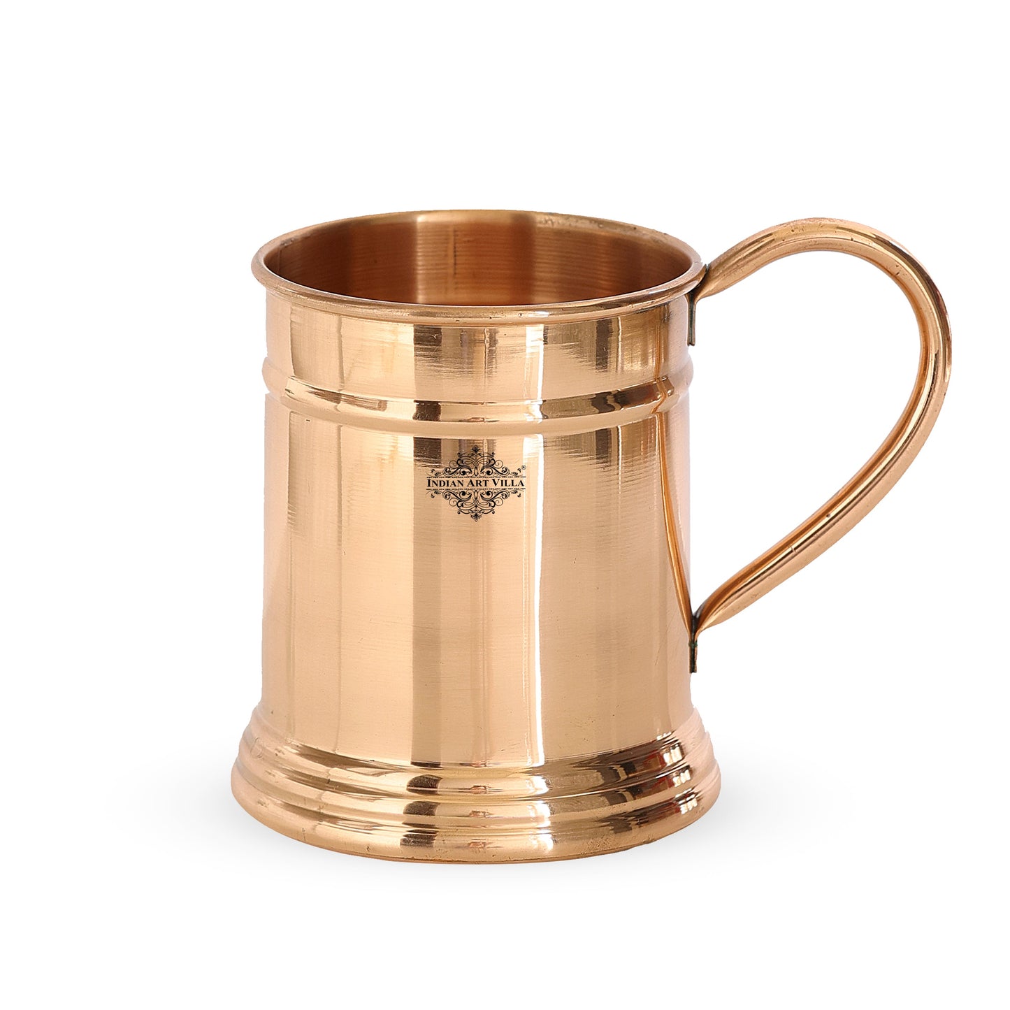 Pure Copper Handmade Mirror Line Design Moscow Mule Beer Mug with Copper Handle, Drinkware, Barware, 600ml