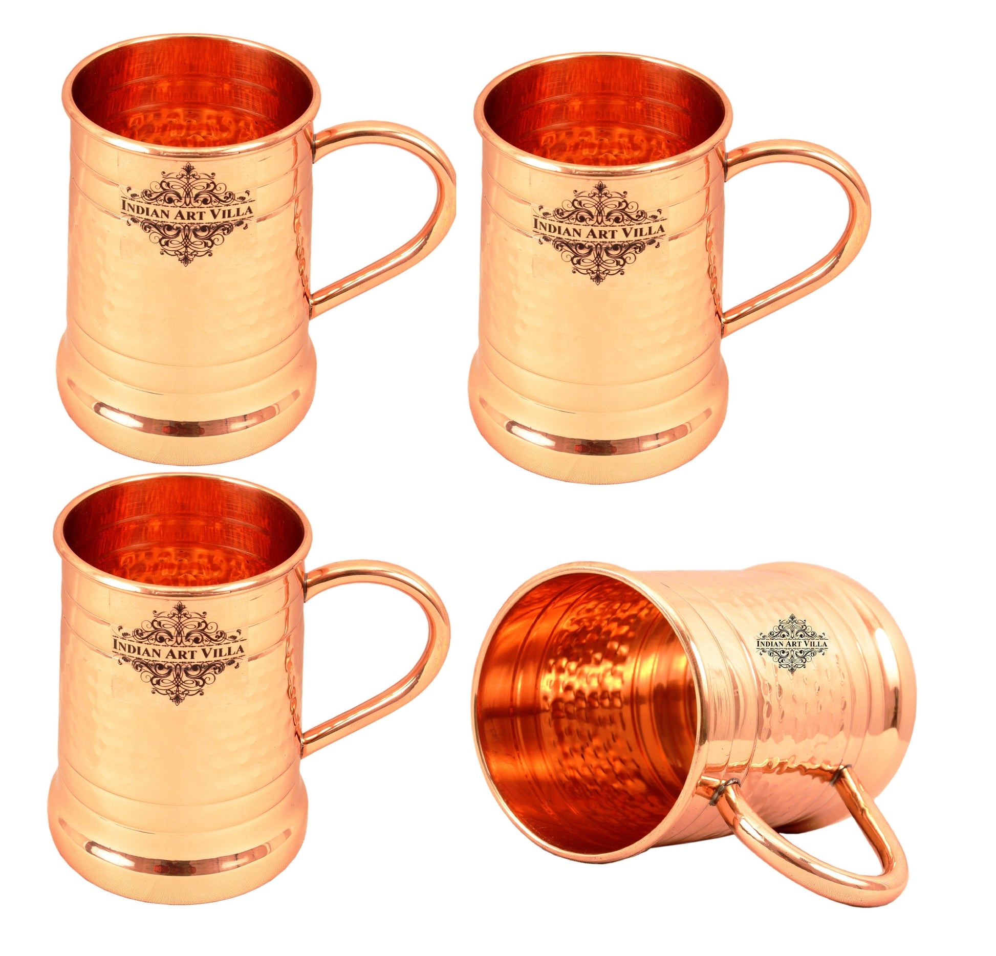 Pure Copper Tankard Shaped Ringed Design Moscow Mule Beer Mug Cup, Volume-600ML