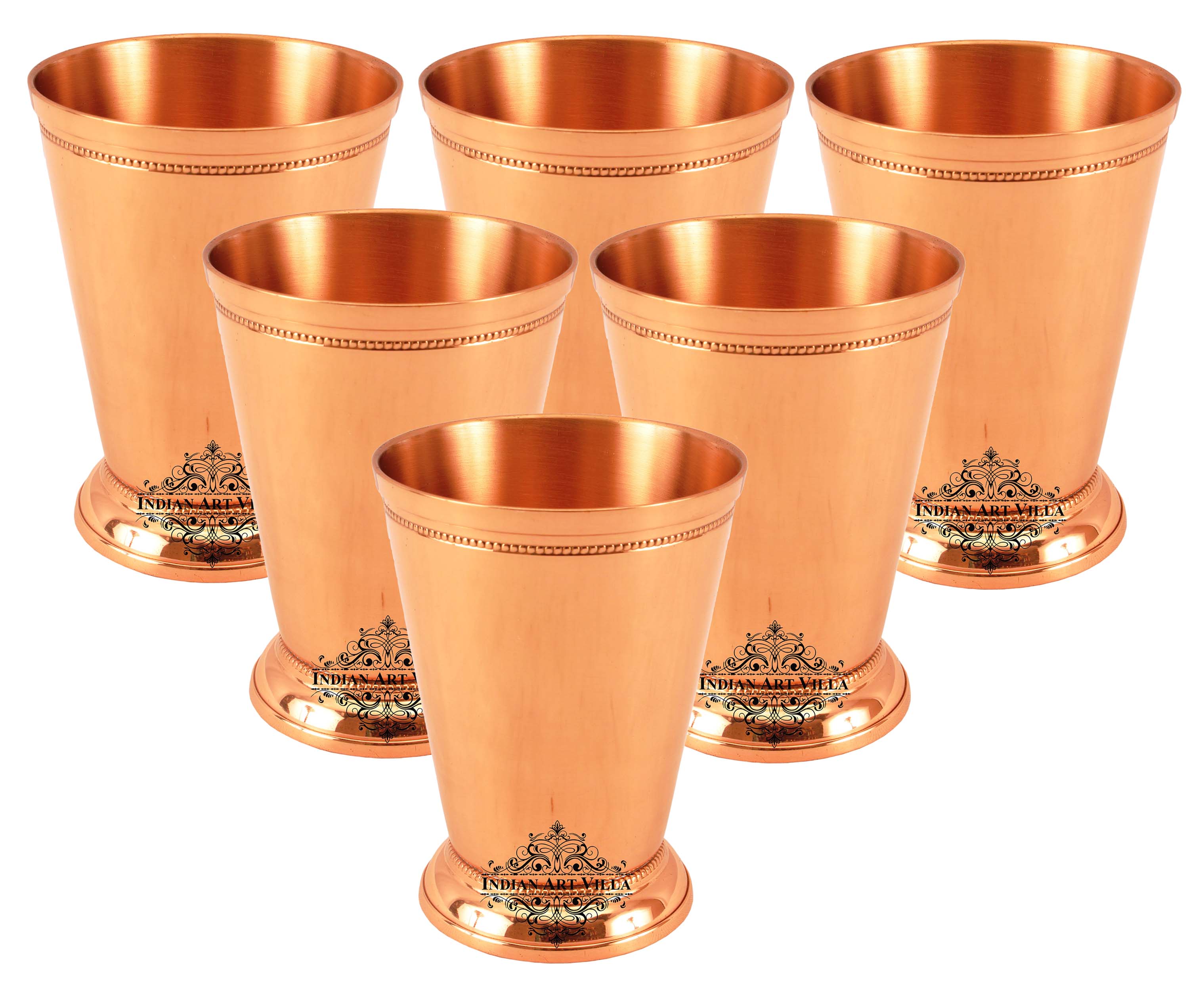 Pure Copper Big Top Glass with 2 Designer Rings  300ML
