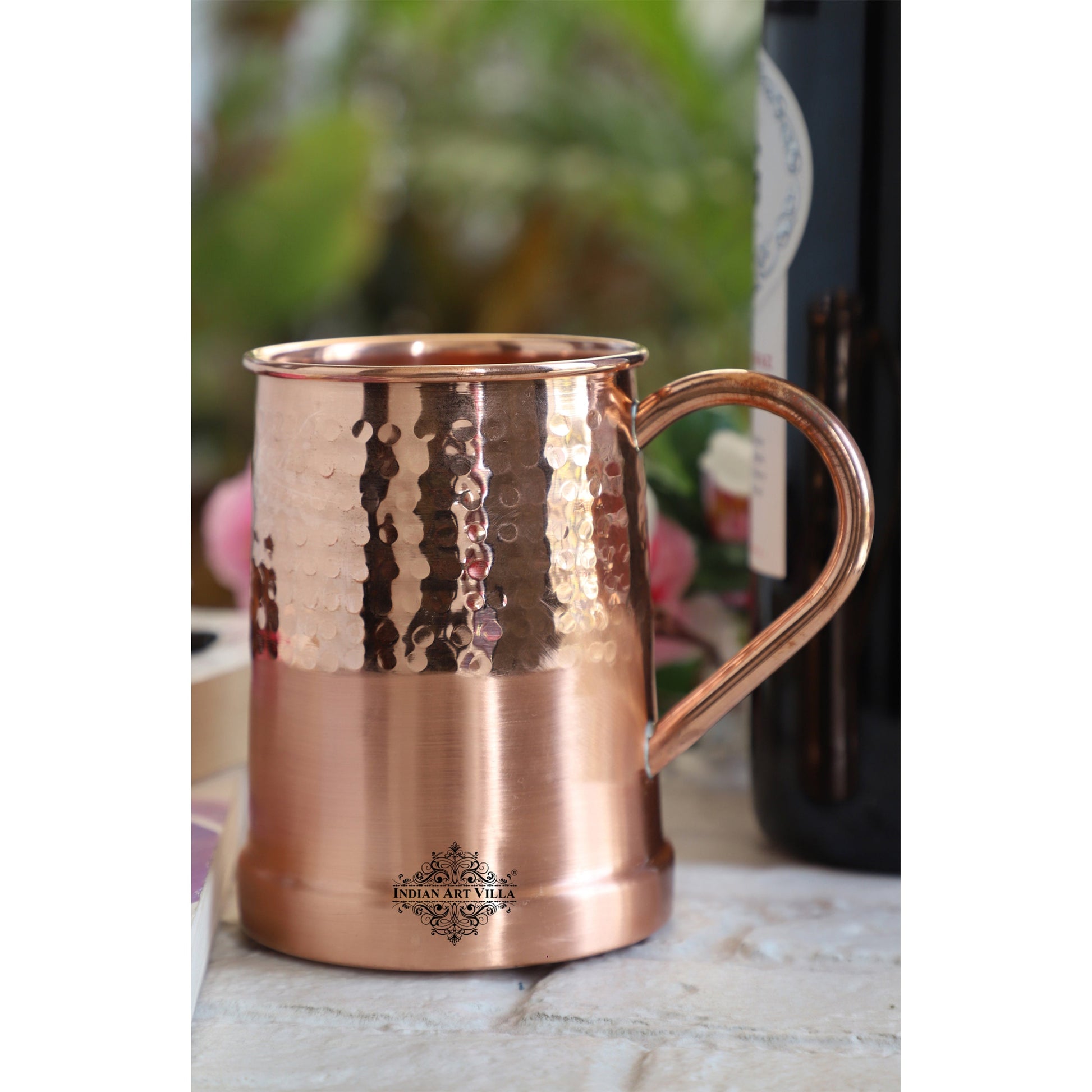 Pure Copper Moscow Mule Beer Mug With Half Lecquer & Hammer Mug Design , Best for Beer Cocktail Parties, Barware, Volume-600ML