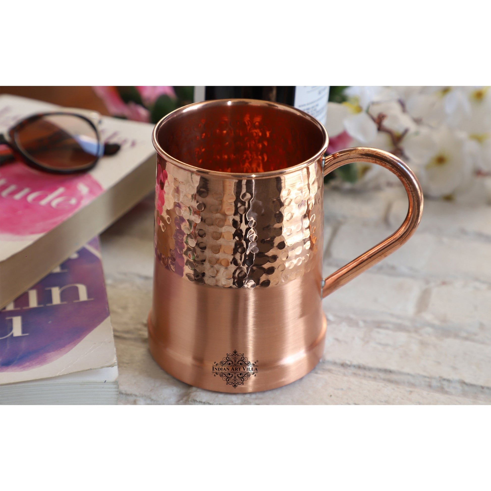 Pure Copper Moscow Mule Beer Mug With Half Lecquer & Hammer Mug Design , Best for Beer Cocktail Parties, Barware, Volume-600ML