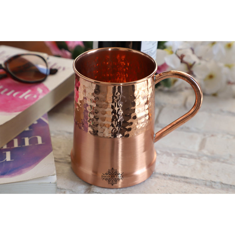 Pure Copper Moscow Mule Beer Mug With Half Lecquer & Hammer Mug Design , Best for Beer Cocktail Parties, Barware, Volume-600ML