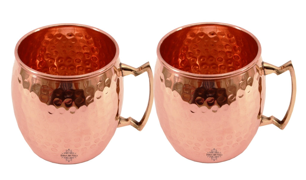 Set Of 2 Pure Copper Round Hammered Moscow Mule Mug - 18Oz each - Hotel, Restaurant, Beer Bar