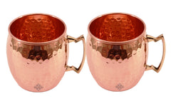 Set Of 2 Pure Copper Round Hammered Moscow Mule Mug - 18Oz each - Hotel, Restaurant, Beer Bar