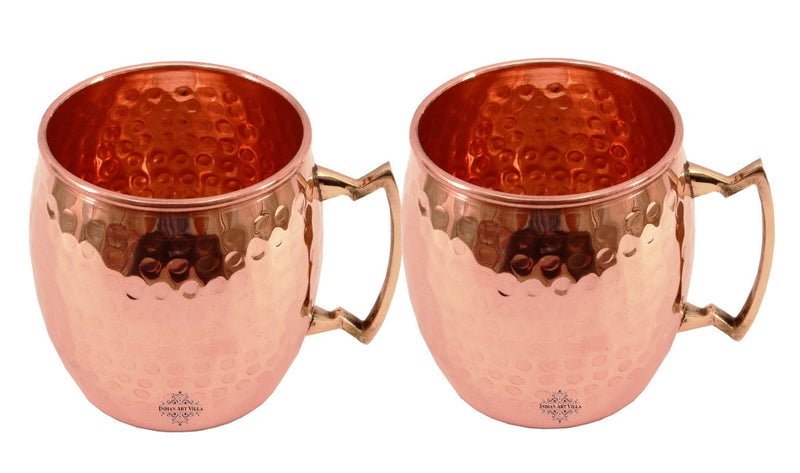 Set Of 2 Pure Copper Round Hammered Moscow Mule Mug - 18Oz each - Hotel, Restaurant, Beer Bar