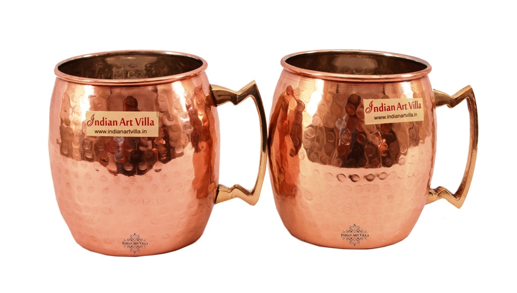 Set of 2 Copper Nickel Round Hammered Moscow Mule Beer Mug Cup 530 ML (18 Oz each) - Hotel Restaurant Barware