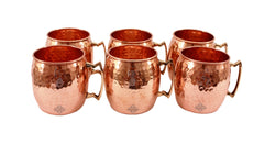 Set of 6 Pure Copper Round Hammered Moscow Mule Mug Cup with Brass Handle 530 ml (18 Oz) each - Hotel, Restaurant, Bar