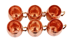 Set of 6 Pure Copper Round Hammered Moscow Mule Mug Cup with Brass Handle 530 ml (18 Oz) each - Hotel, Restaurant, Bar