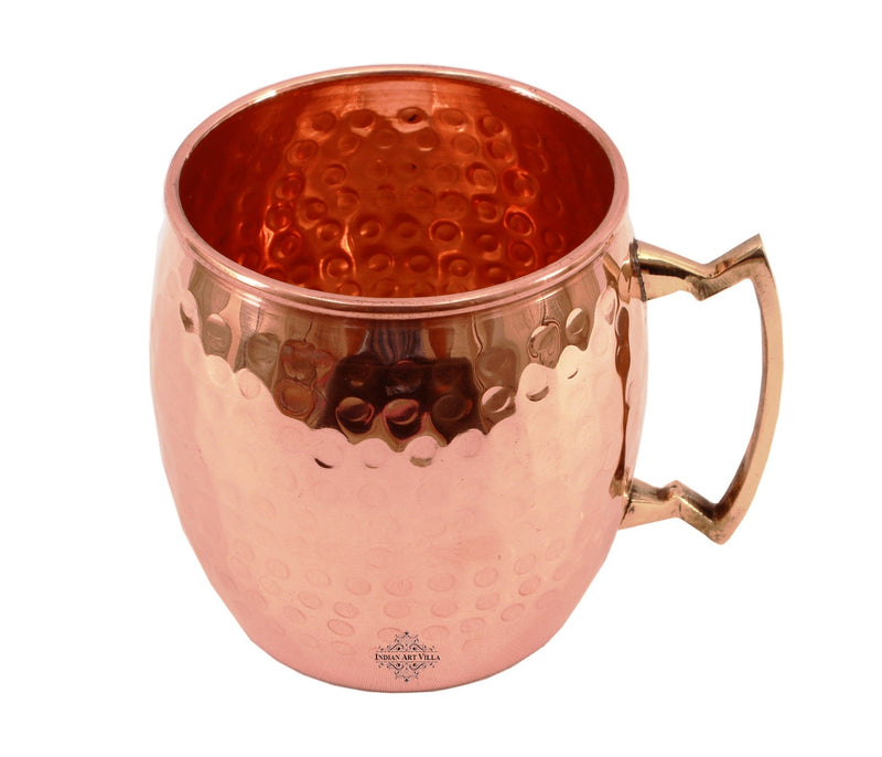 Set of 6 Pure Copper Round Hammered Moscow Mule Mug Cup with Brass Handle 530 ml (18 Oz) each - Hotel, Restaurant, Bar