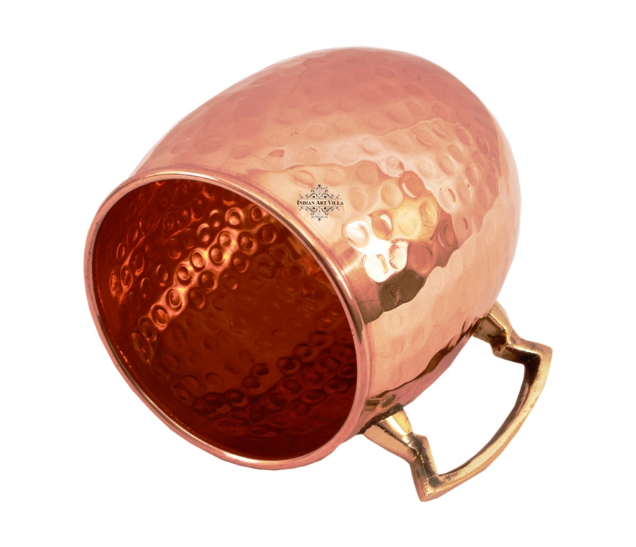 Set of 6 Pure Copper Round Hammered Moscow Mule Mug Cup with Brass Handle 530 ml (18 Oz) each - Hotel, Restaurant, Bar