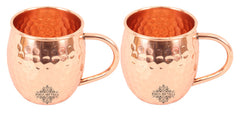 Set of 2 Hammered Pure Copper Moscow Mule Beer Mug Cup with Copper Handle 530 ML (18 Oz) each - Bar Hotel Restaurant Tableware
