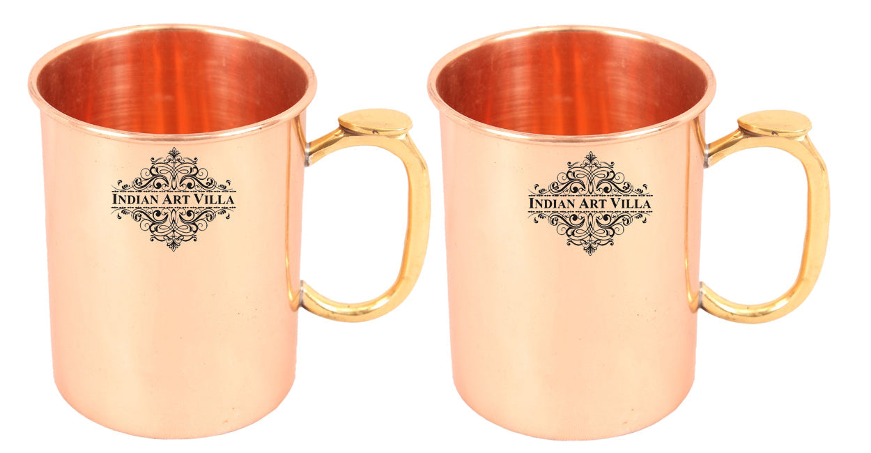 Set of 2 Pure Copper Moscow Mule Beer Mug Cup Brass Thumb Design Handle 530 ML (18 Oz) each - Bar Hotel Restaurant Drinkware Tableware