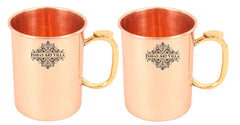 Set of 2 Pure Copper Moscow Mule Beer Mug Cup Brass Thumb Design Handle 530 ML (18 Oz) each - Bar Hotel Restaurant Drinkware Tableware