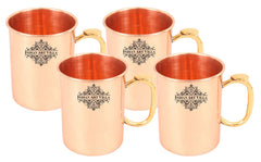 Set of 4 Pure Copper Mug Moscow Mule Brass Thumb Design Handle 530 ML (18 Oz) each - Beer Cocktail Drinkware Bar Hotel Restaurant Tableware