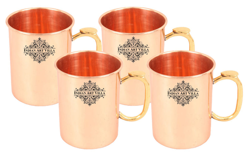 Set of 4 Pure Copper Mug Moscow Mule Brass Thumb Design Handle 530 ML (18 Oz) each - Beer Cocktail Drinkware Bar Hotel Restaurant Tableware