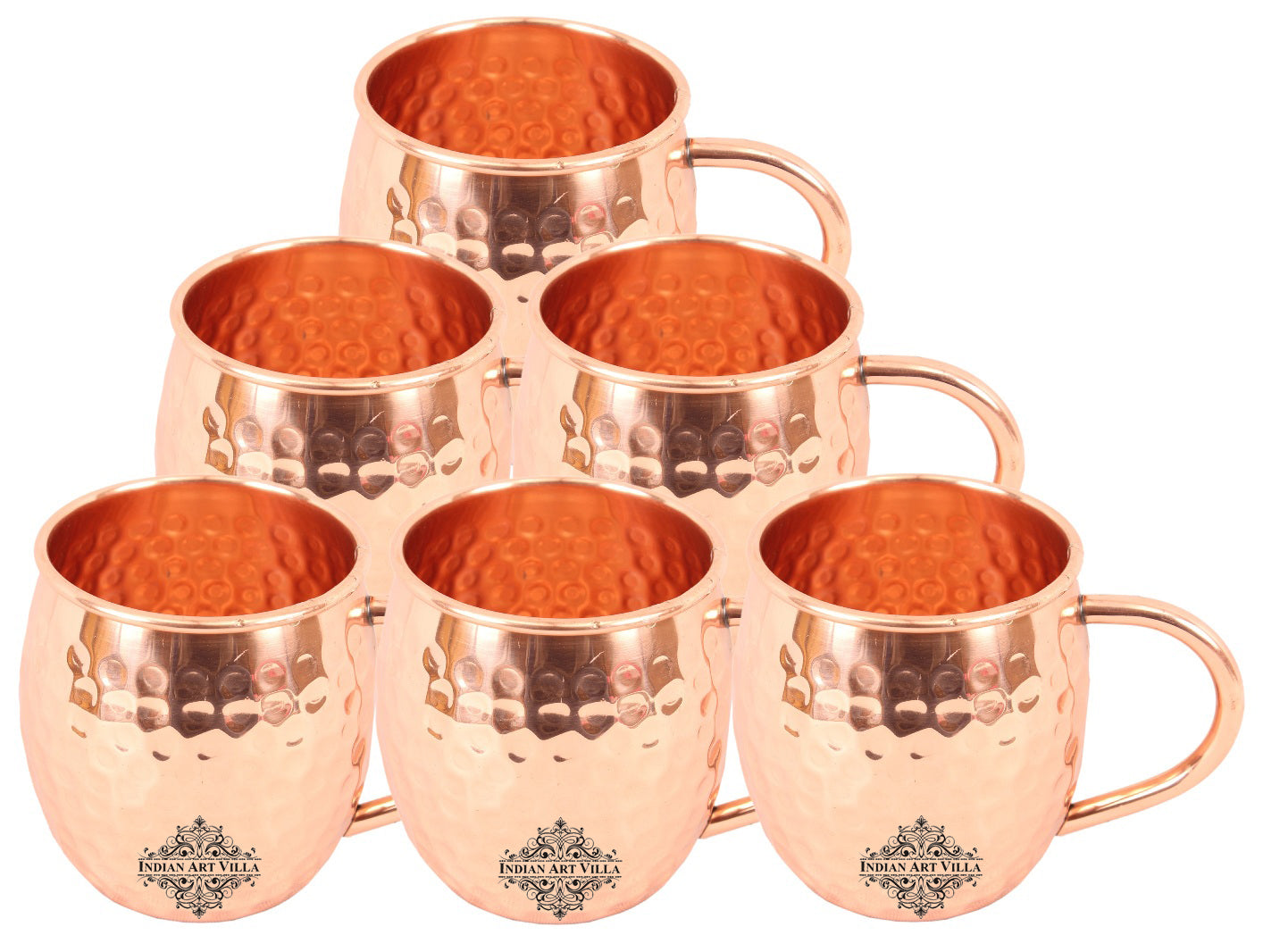 Set of 6 Pure Copper Hammered Mug Moscow Mule 530 ML (18 Oz) each - Beer Cocktail Drinkware Bar Hotel Restaurant Tableware