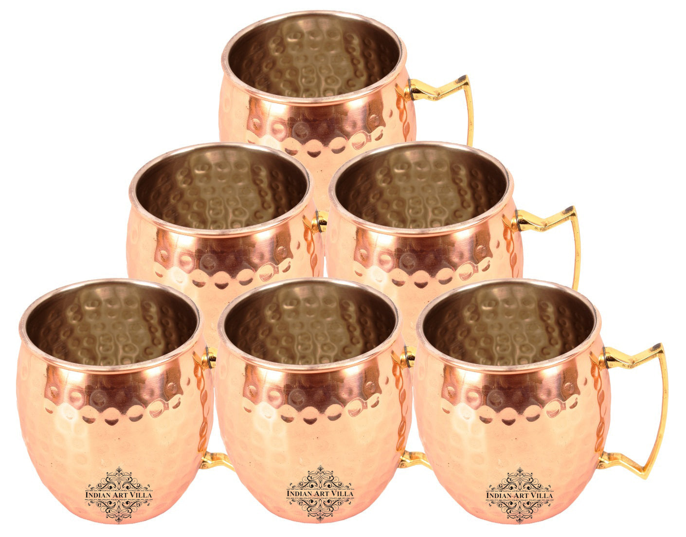 Set of 6 Copper Nickel Hammered Mug Moscow Mule Brass Handle 530 ML (18 Oz) each - Beer Cocktail Drinkware Bar Hotel Restaurant